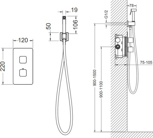 Гигиенический душ Timo Petruma 5089/00SM встраиваемый в стену хром