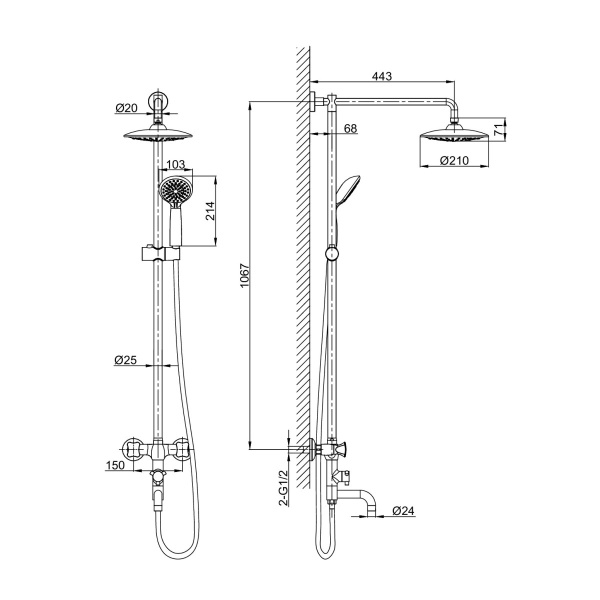 Душевая система со смесителем D&K Hessen DA1384701E09 монтаж настенная без термостата хром