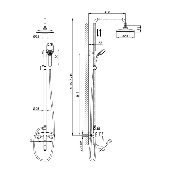 Душевая система со смесителем D&K Rhein DA1393701B07 монтаж настенная без термостата хром