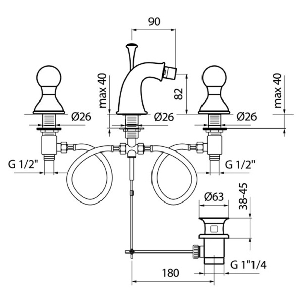 Смеситель для биде Webert Karenina KA710202017 латунь хром/золото