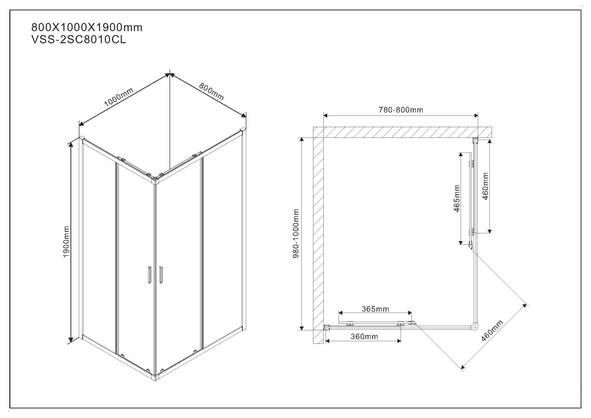 Душевой угол Vincea Scala VSS-2SC8010CL прямоугольный 100x80 стекла прозрачные, профиль хром
