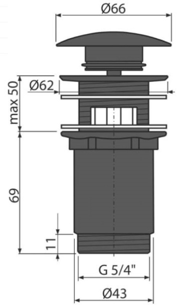 Водослив для умывальника click/clack цельнометаллический с большой заглушкой черный, арт.A392BLACK, латунь