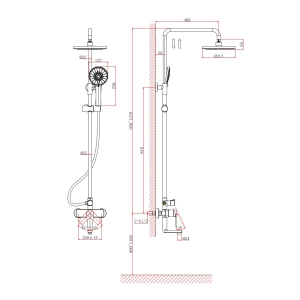 Душевая система со смесителем D&K Bayern.Furth DA1523701B18 монтаж настенная без термостата хром