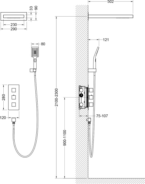 Душевая система со смесителем Timo Petruma SX-5039/03SM монтаж встраиваемая в стену с термостатом черный