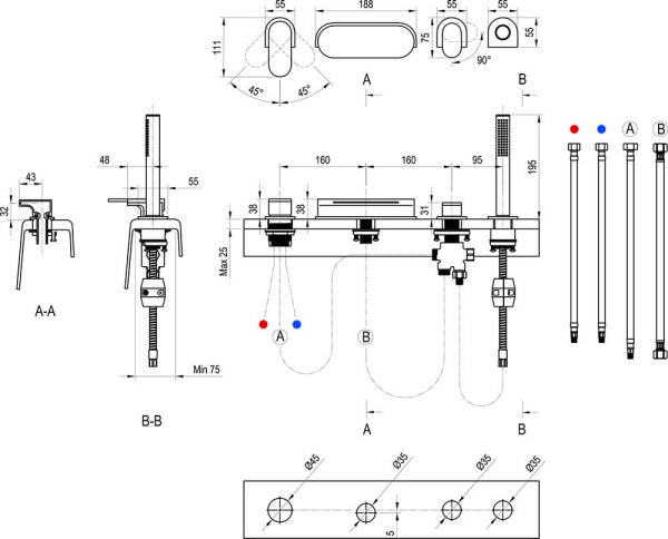 Смеситель для ванны Ravak Chrome X070445 на борт ванны 
без термостата черный матовый