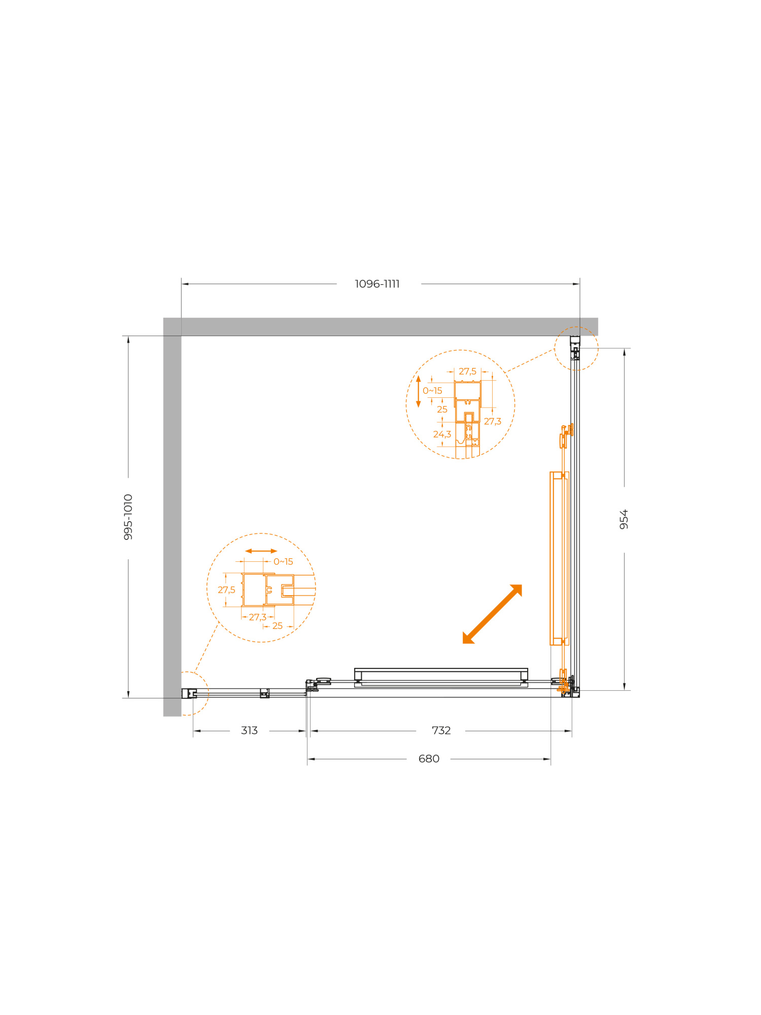 Душевой угол Cezares Lux LUX-AH-FS-11-110/100-C-CR прямоугольный 110x100 стекла прозрачные, профиль хром