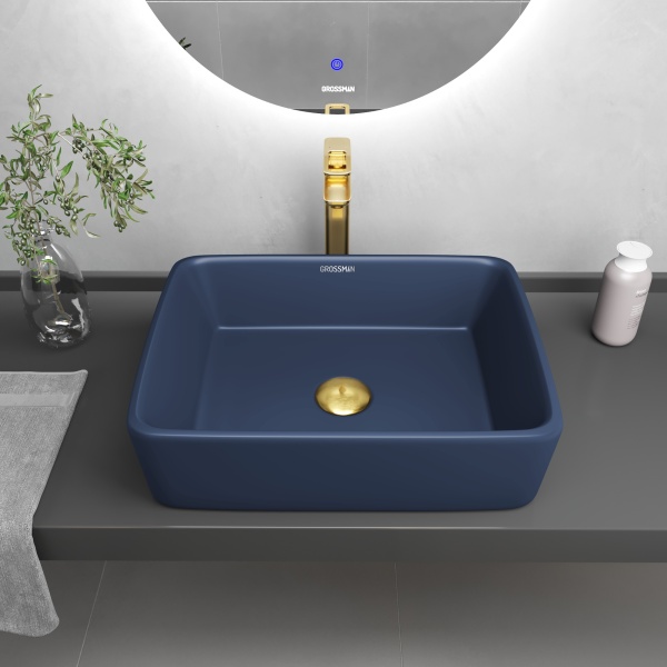 Раковина  прямоугольная Grossman Color GR-3016BLM фаянс цвет синий матовый