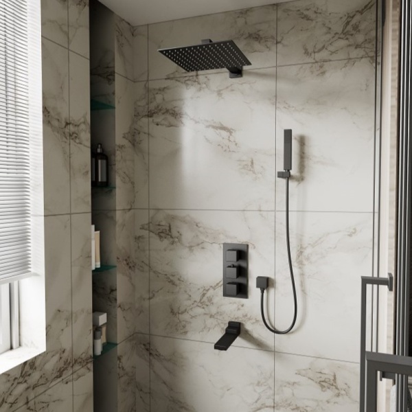 Душевая система со смесителем D&K Bayern.Liszt DA2515605A04 монтаж встраиваемая в стену с термостатом черный матовый