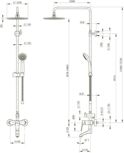Душевая система со смесителем Bravat Eco F6111147C-A-RUS монтаж настенная без термостата хром