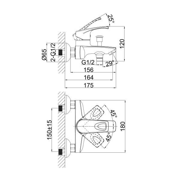 Смеситель для ванны или душа D&K Bayern DA1183201 настенный 
без термостата хром