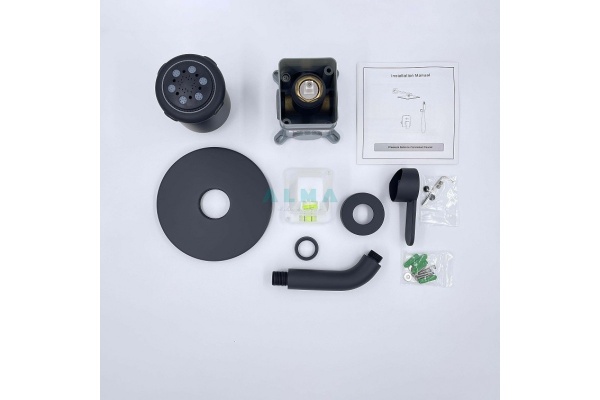 Душевая система со смесителем ALMAes Bartin TVZ-0895 монтаж встраиваемая в стену без термостата черный матовый