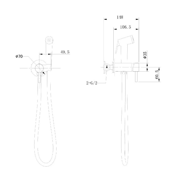 Гигиенический душ Bravat  D9151BW-ENG встраиваемый в стену черный