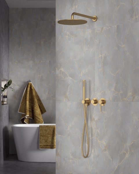 Душевая система со смесителем Timo Saona SX-2349/17SM монтаж встраиваемая в стену без термостата матовое золото