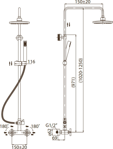 Душевая система со смесителем BelBagno Vittoria VIT-DOC-CRM монтаж   
