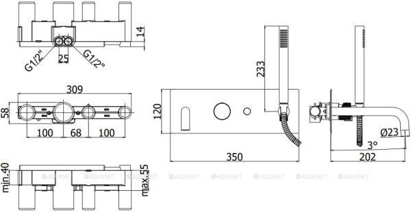 Смеситель для ванны или душа Paffoni JO JO001NO встраиваемый в стену 
без термостата 