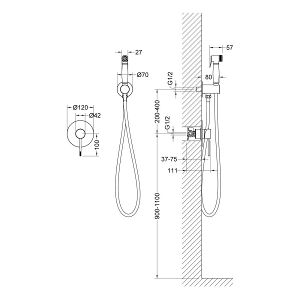 Гигиенический душ Timo Saona 2389/16SM встраиваемый в стену белый