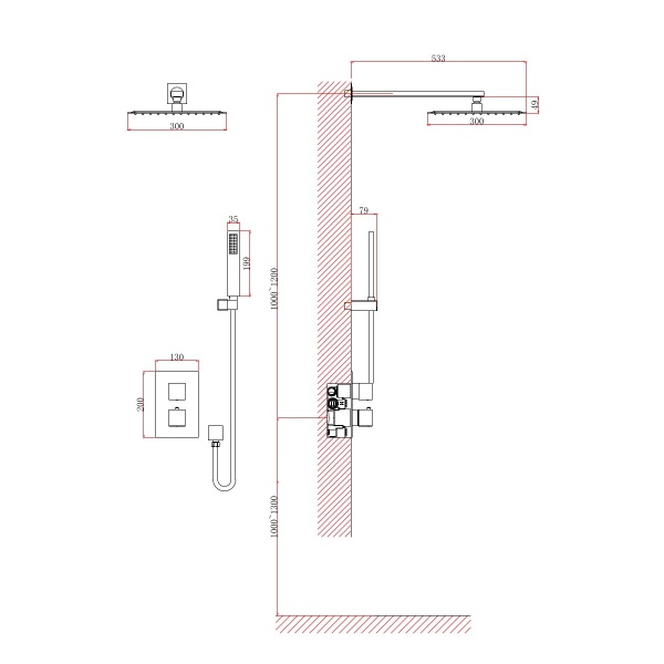 Душевая система со смесителем D&K Bayern.Liszt DA2515701A04 монтаж встраиваемая в стену с термостатом хром