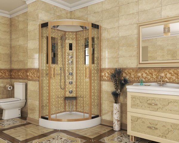 Душевая кабина с крышей Niagara Luxe 7715G четверть круга   стекла , профиль золото