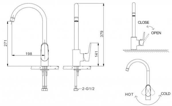Смеситель для кухни Bravat Pure F7105161C без подключения к фильтру хром