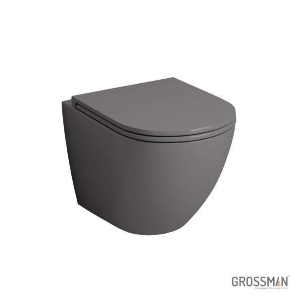 Унитаз подвесной Grossman Color GR-4455GMS Rimless фаянс темно-серый матовый