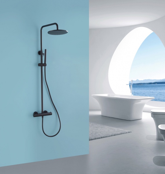 Душевая система со смесителем Abber Kreis AF8160B монтаж встраиваемая в стену без термостата черный матовый