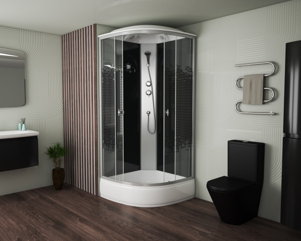 Душевая кабина с крышей Niagara Eco NG-3504-14 четверть круга  90x90 стекла прозрачные с узором, профиль хром