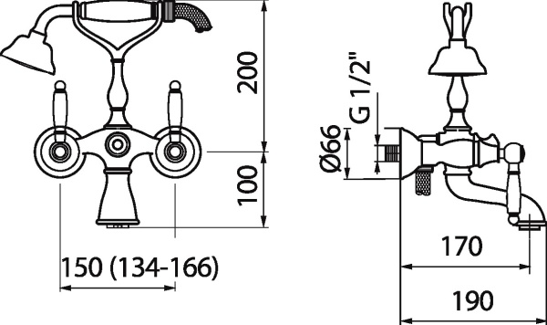 Смеситель для ванны или душа Webert Dorian DO720201065 Bronze настенный 
без термостата бронза