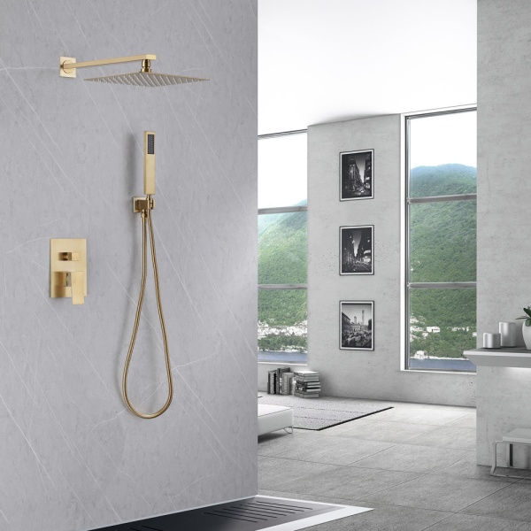 Душевая система со смесителем Abber Daheim AF8219G монтаж встраиваемая в стену без термостата матовое золото