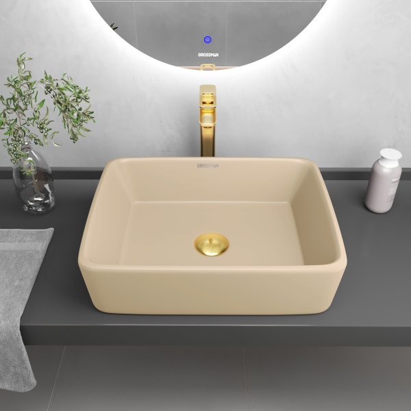 Раковина  прямоугольная Grossman Color GR-3016BEM фаянс цвет бежевый матовый