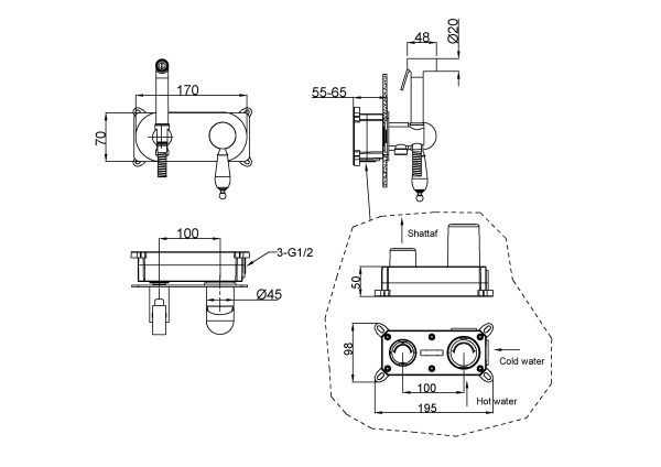 Гигиенический душ Boheme Imperiale 425 встраиваемый в стену золото