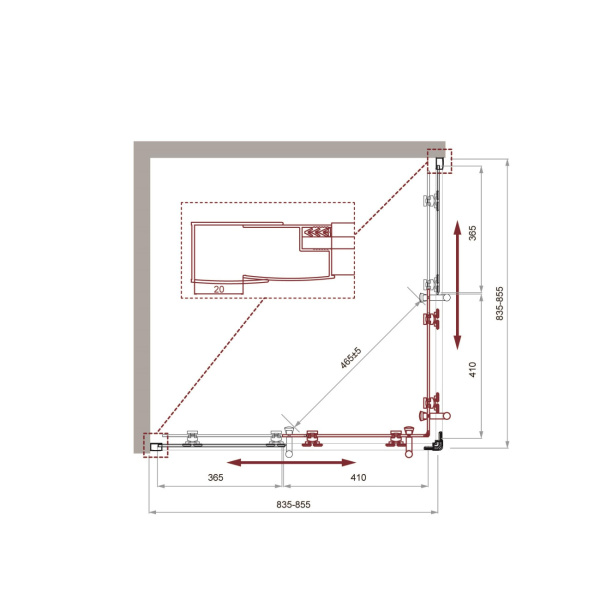 Душевой угол BelBagno Uno UNO-195-A-2-85-C-Cr квадратный 85x85 стекла прозрачные, профиль хром