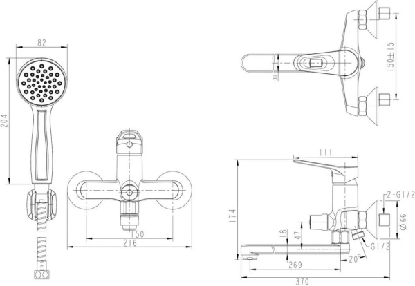 Смеситель для ванны или душа Bravat Eco-D F693158C-LB настенный 
без термостата хром