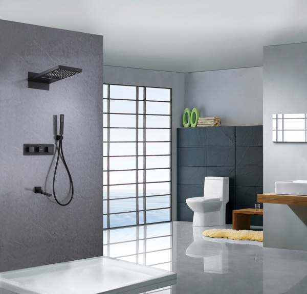 Душевая система со смесителем Abber Daheim AF8253B монтаж настенная без термостата черный матовый