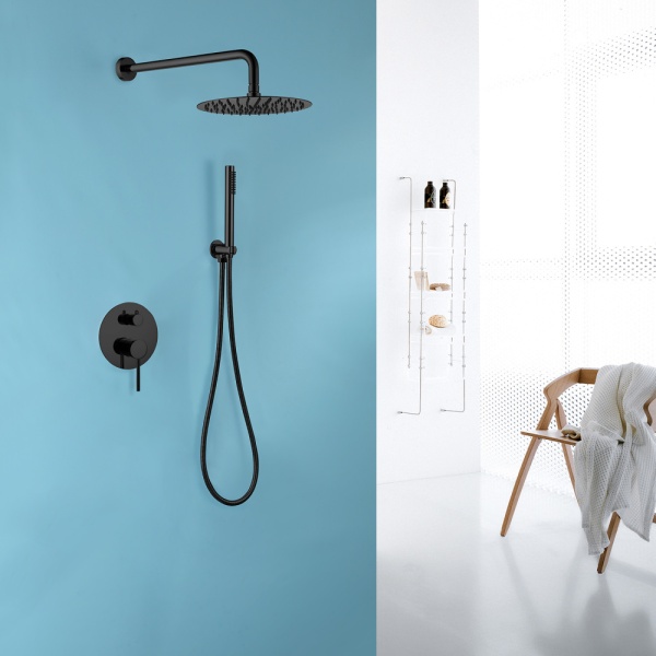 Душевая система со смесителем Abber Emotion AF8818B монтаж встраиваемая в стену без термостата черный матовый