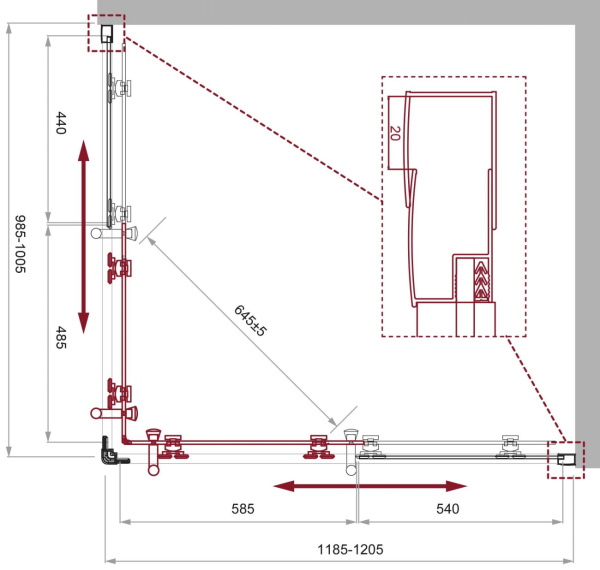 Душевой угол BelBagno Uno UNO-195-AH-2-120/100-C-NERO прямоугольный 120x100 стекла прозрачные, профиль черный