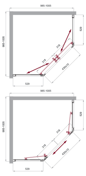 Душевой угол BelBagno Uno UNO-195-P-2-100-C-Cr пятиугольный 100x100 стекла прозрачные, профиль хром