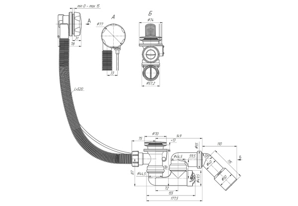Слив- перелив для ванны полуавтомат Aquatek EM321AQ латунь/пластик хром