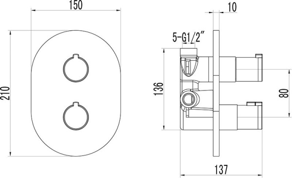 Смеситель для душа на 2 выхода Ravak Chrome X070094 встраиваемый в стену 
с термостатом хром