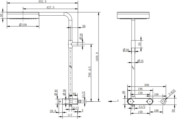 Душевая система со смесителем Cezares Moon MOON-CD-TA250-01 монтаж  с термостатом 