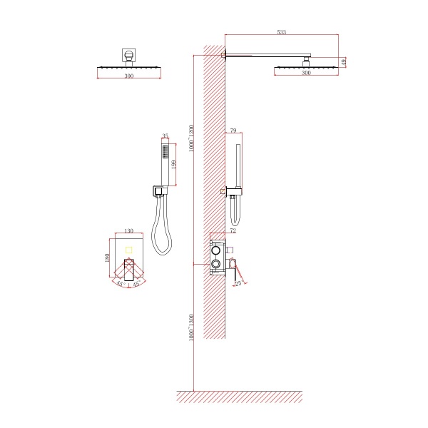 Душевая система со смесителем D&K Bayern.Liszt DA1515705A04 монтаж встраиваемая в стену без термостата черный матовый
