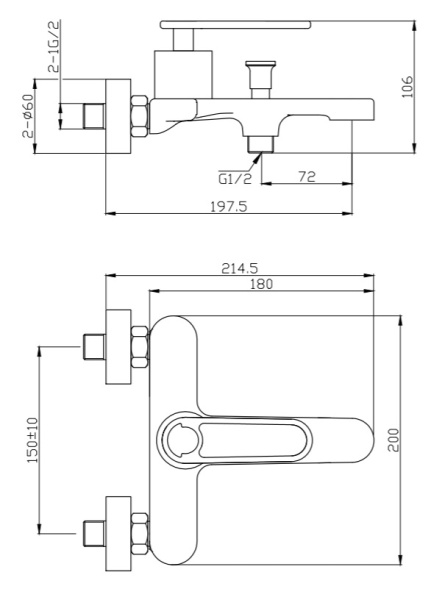 Смеситель для ванны или душа Cezares Momento MOMENTO-VD-01 настенный 
без термостата хром