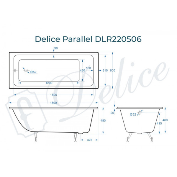 Чугунная ванна пристенная Delice Parallel DLR220506-AS 180x80 прямоугольная цвет белый