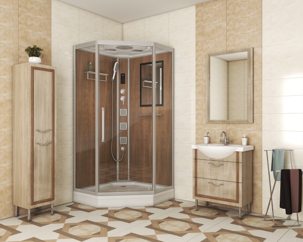 Душевая кабина с крышей Niagara Luxe 7717WD пятиугольная   стекла , профиль хром