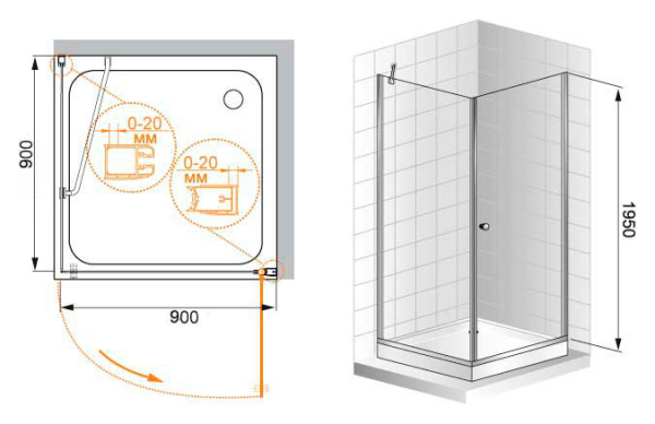 Душевой угол Cezares Elena Elena-A-1-90-C-Cr квадратная   стекла , профиль 