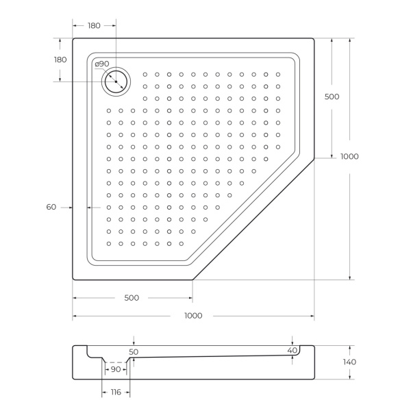 Душевой поддон низкий Cezares Tray TRAY-A-P-100-15-W пятиугольный акрил 100x100 белый