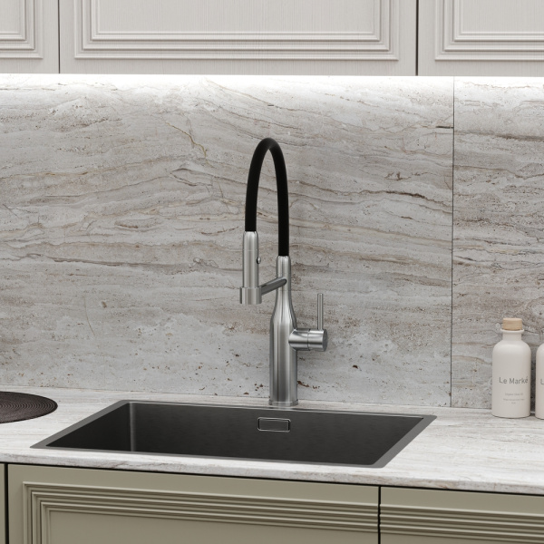 Смеситель для кухни Sancos Pride SC4011BNG без подключения к фильтру нержавеющая сталь/черный