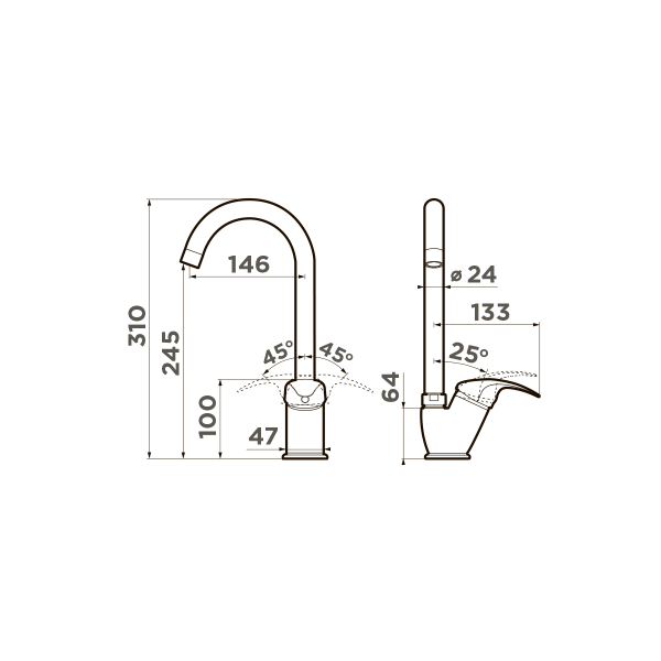 Смеситель для кухни Omoikiri Umi 4994272 без подключения к фильтру бежевый