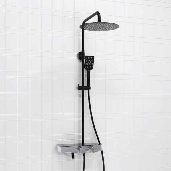 Душевая система со смесителем Wasserkraft  A114.160.130.CB Thermo монтаж настенная с термостатом черный