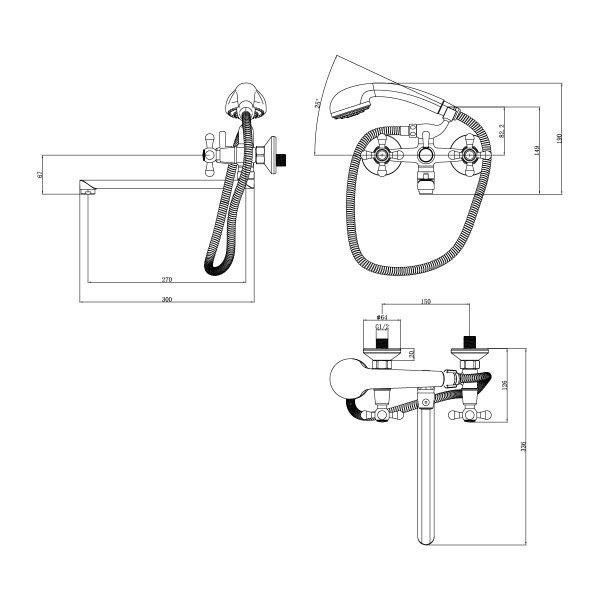 Смеситель для ванны или душа Lemark Promotion LM6048C настенный 
без термостата хром