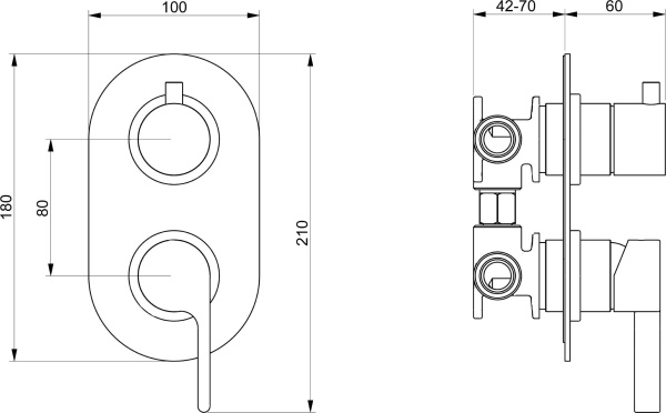 Смеситель для душа на 2 выхода Webert DoReMi DR860101015 встраиваемый в стену 
без термостата хром